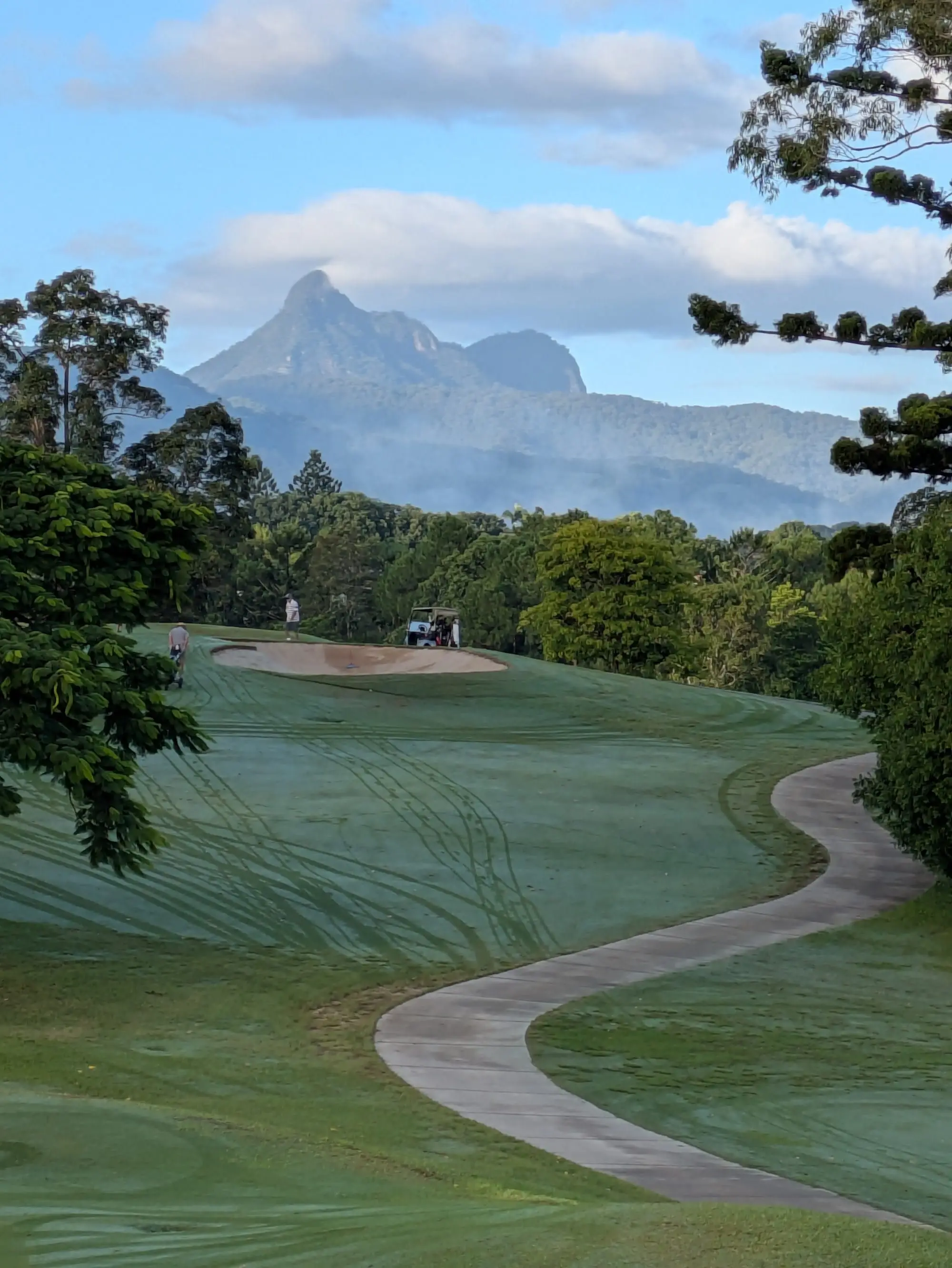 Green with bunker and Mount Warning in background