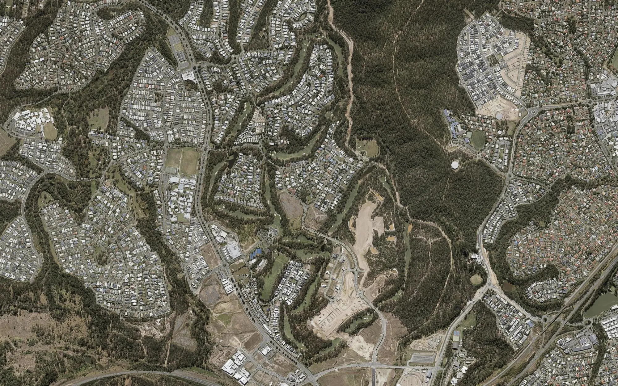 Aerial photo of Brookwater Golf & Country Club with holes numbered at each tee