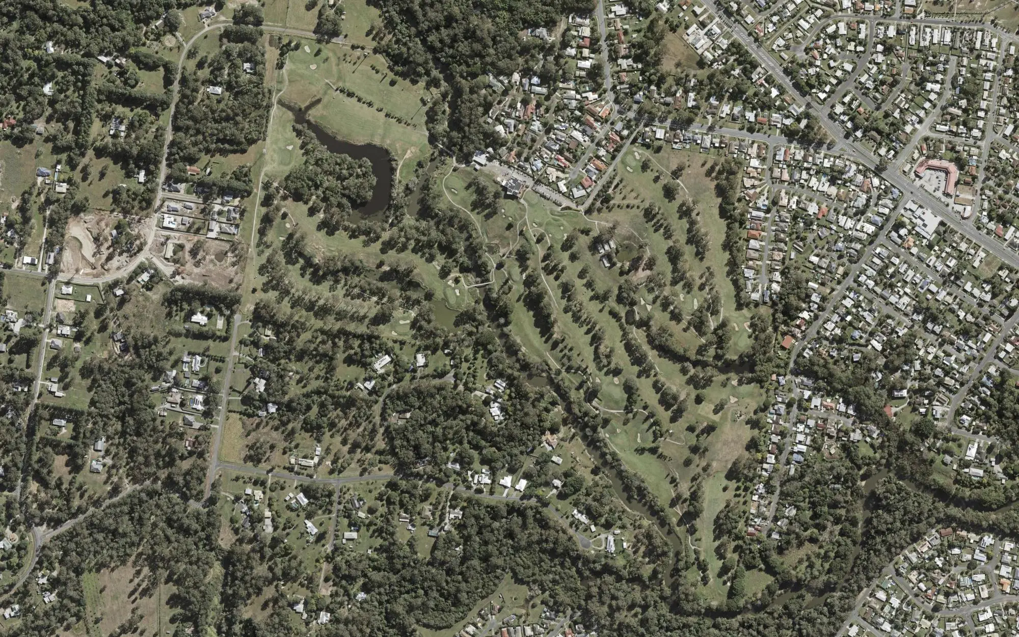 Aerial photo of Caboolture Golf Club with holes numbered at each tee