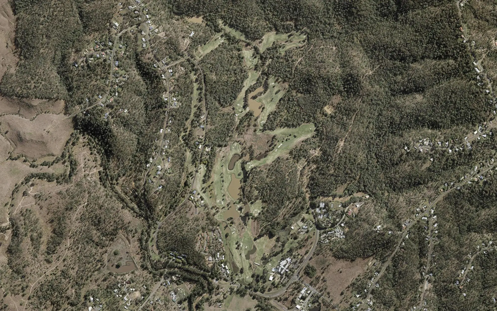 Aerial photo of Kooralbyn Valley Golf Course with holes numbered at each tee