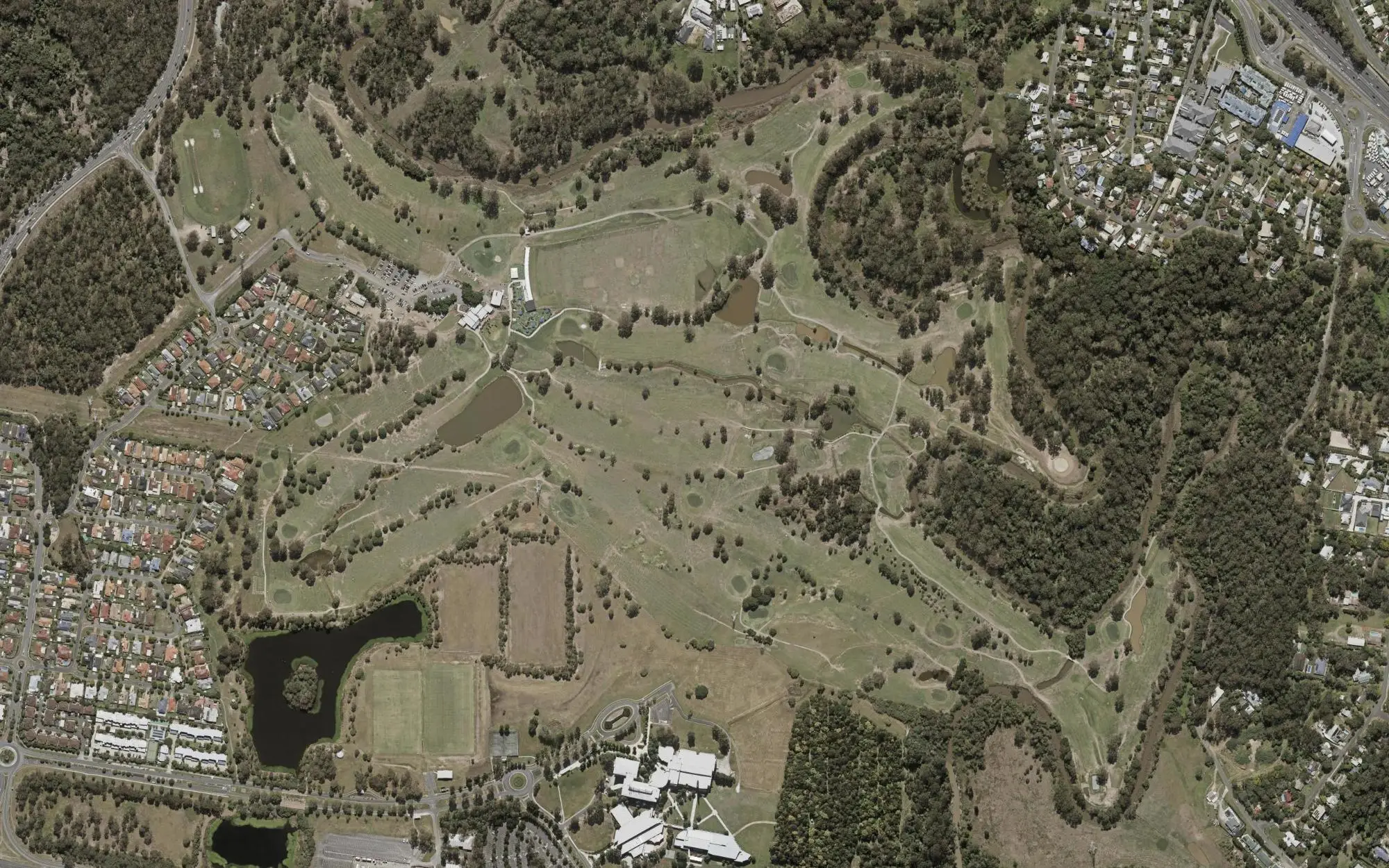 Aerial photo of Meadowbrook Golf Club with holes numbered at each tee
