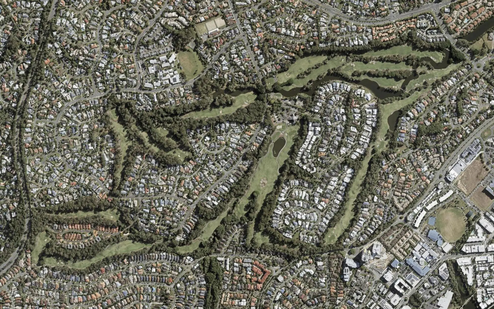 Aerial photo of Palmer Gold Coast with holes numbered at each tee