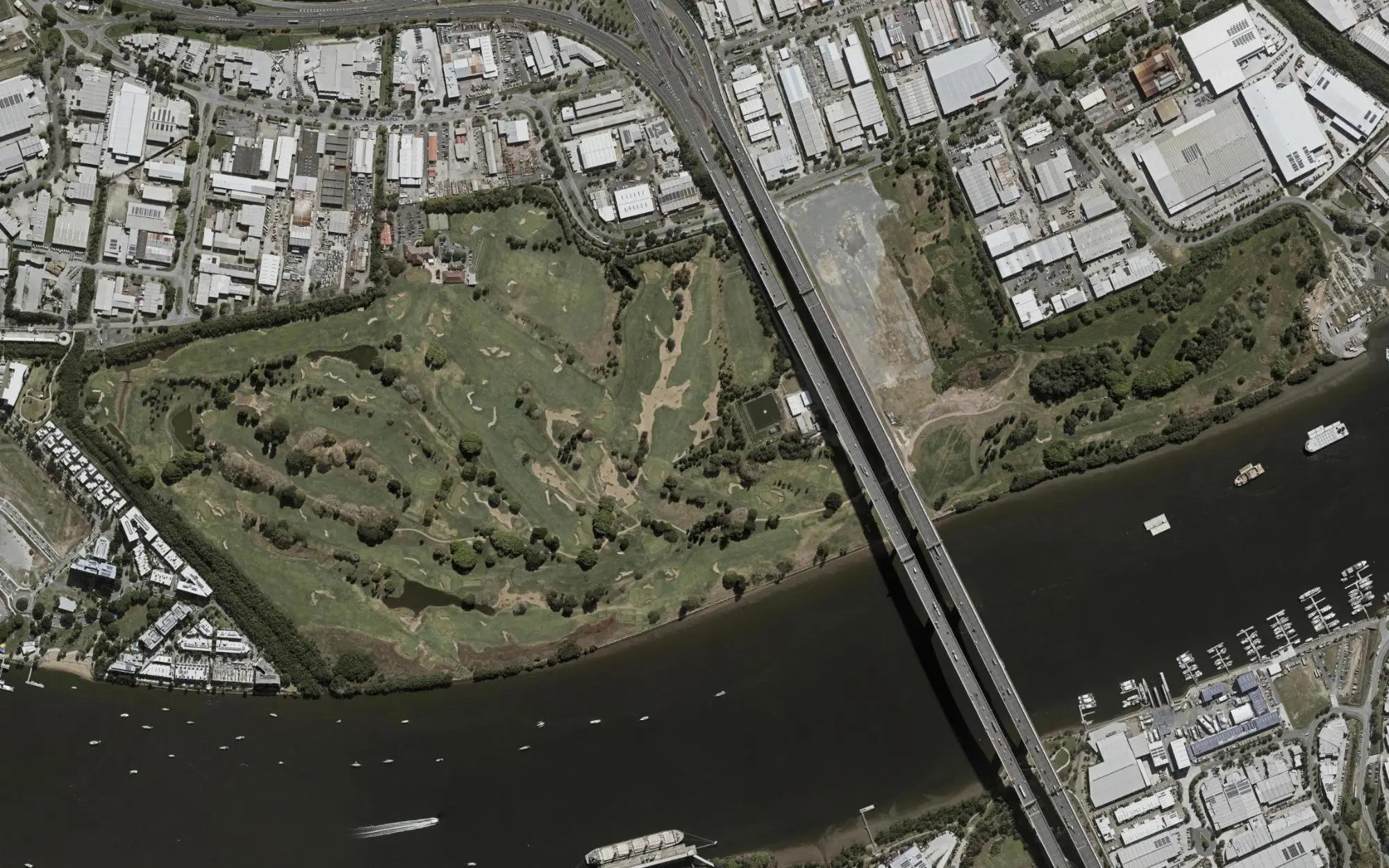 Aerial photo of Royal Queensland Golf Club with holes numbered at each tee